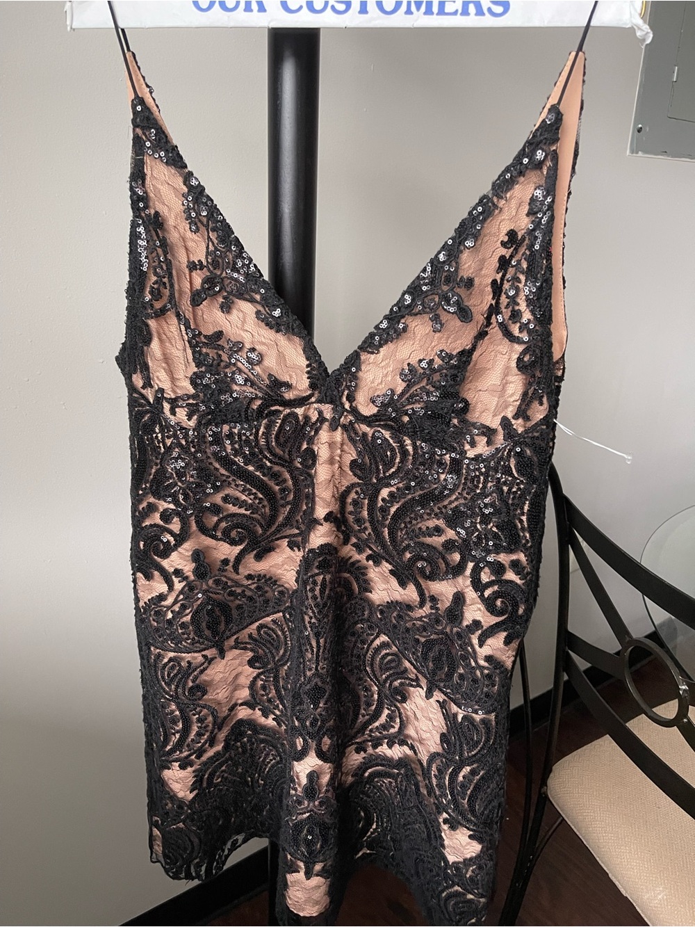 Free People Night Shimmers Mini Dress Black lace overlay Size 10 - Picture 5 of 13